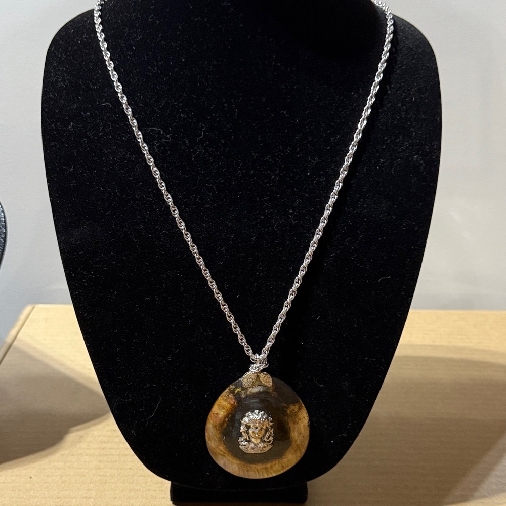 Silver and Brown Pendant Necklace